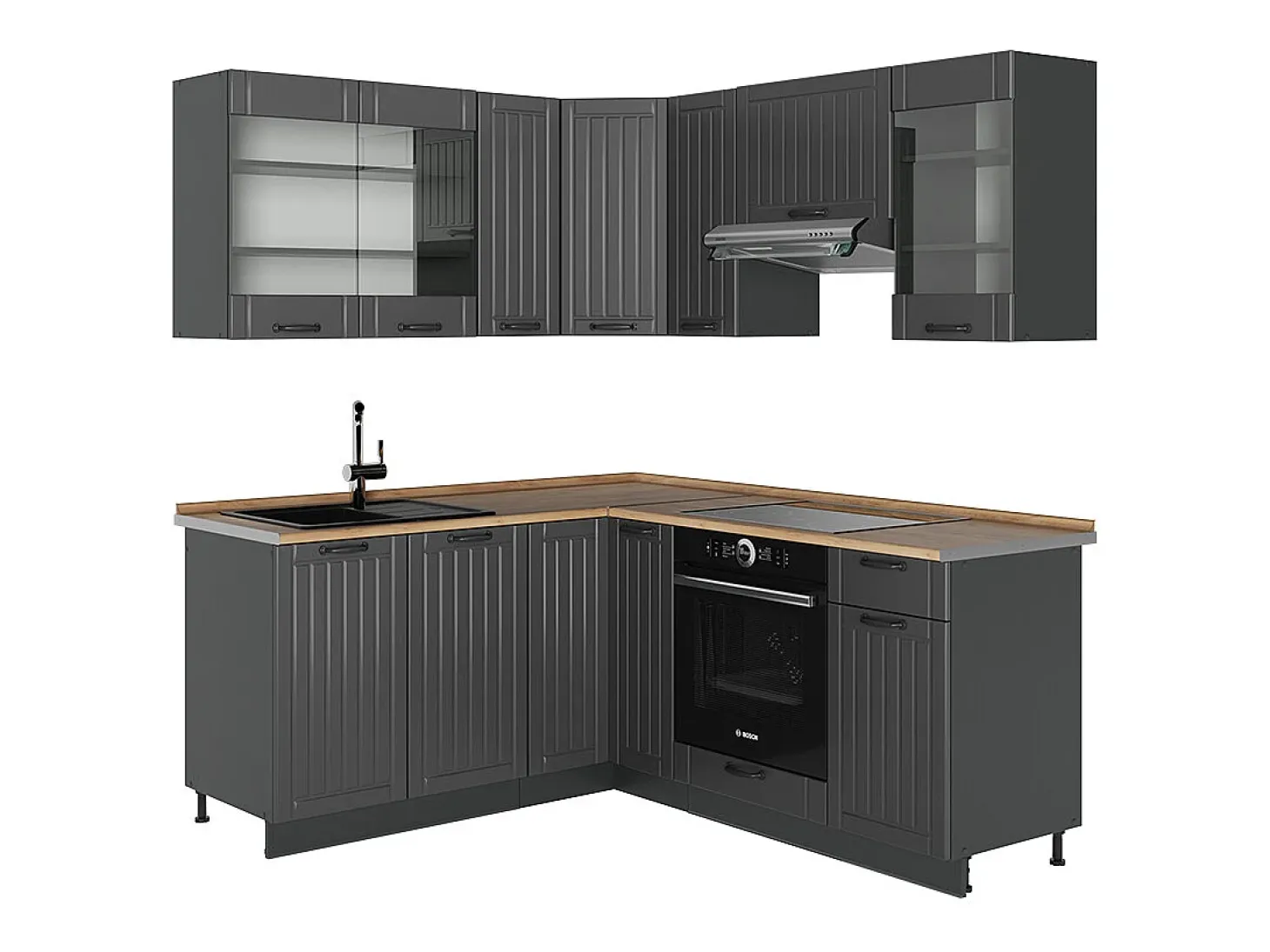 Cocina esquinera gris oscuro 190x60x81.6 fame-line