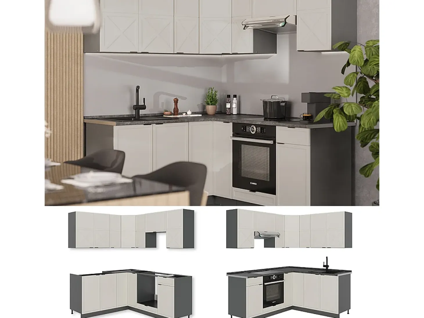 Cocina esquinera gris/beige/antracita 190x60x81.6 fame-line
