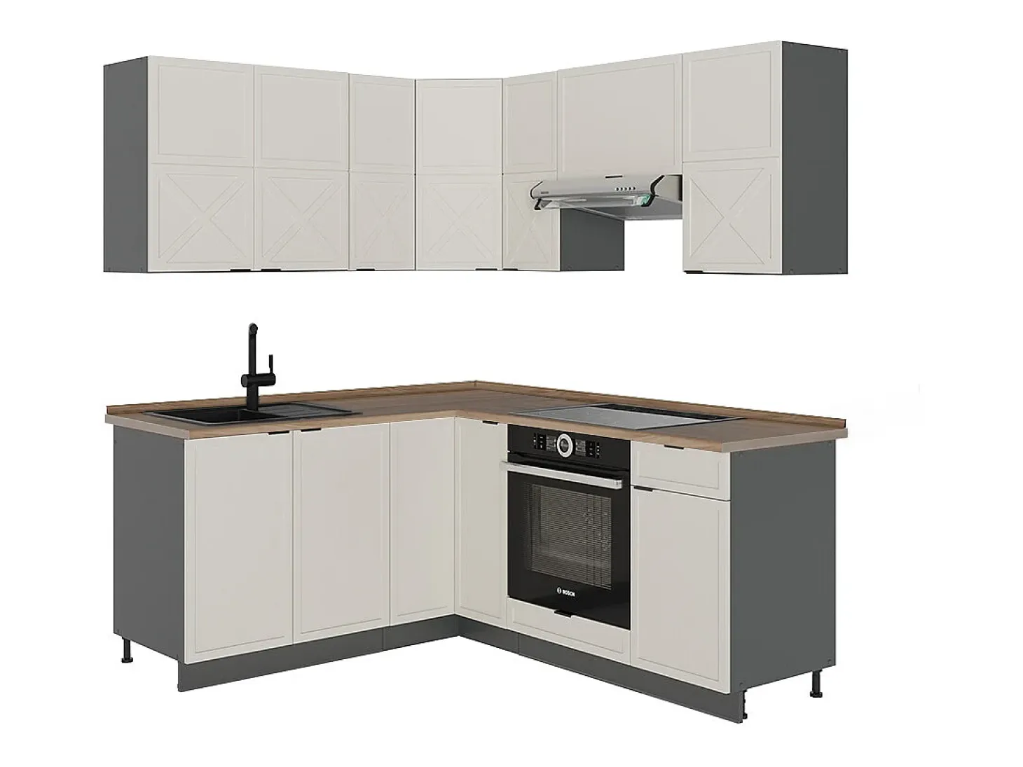 Cocina esquinera gris/beige/antracita 190x60x81.6 fame-line