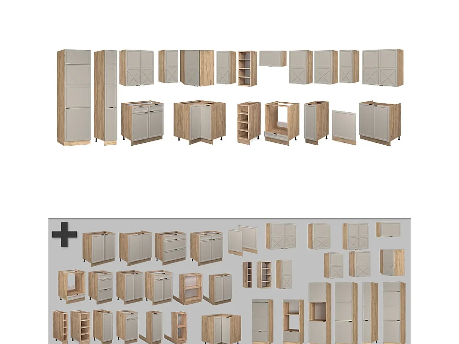 Cocina esquinera gris/beige/roble dorado 347x60x81.6 fame-line