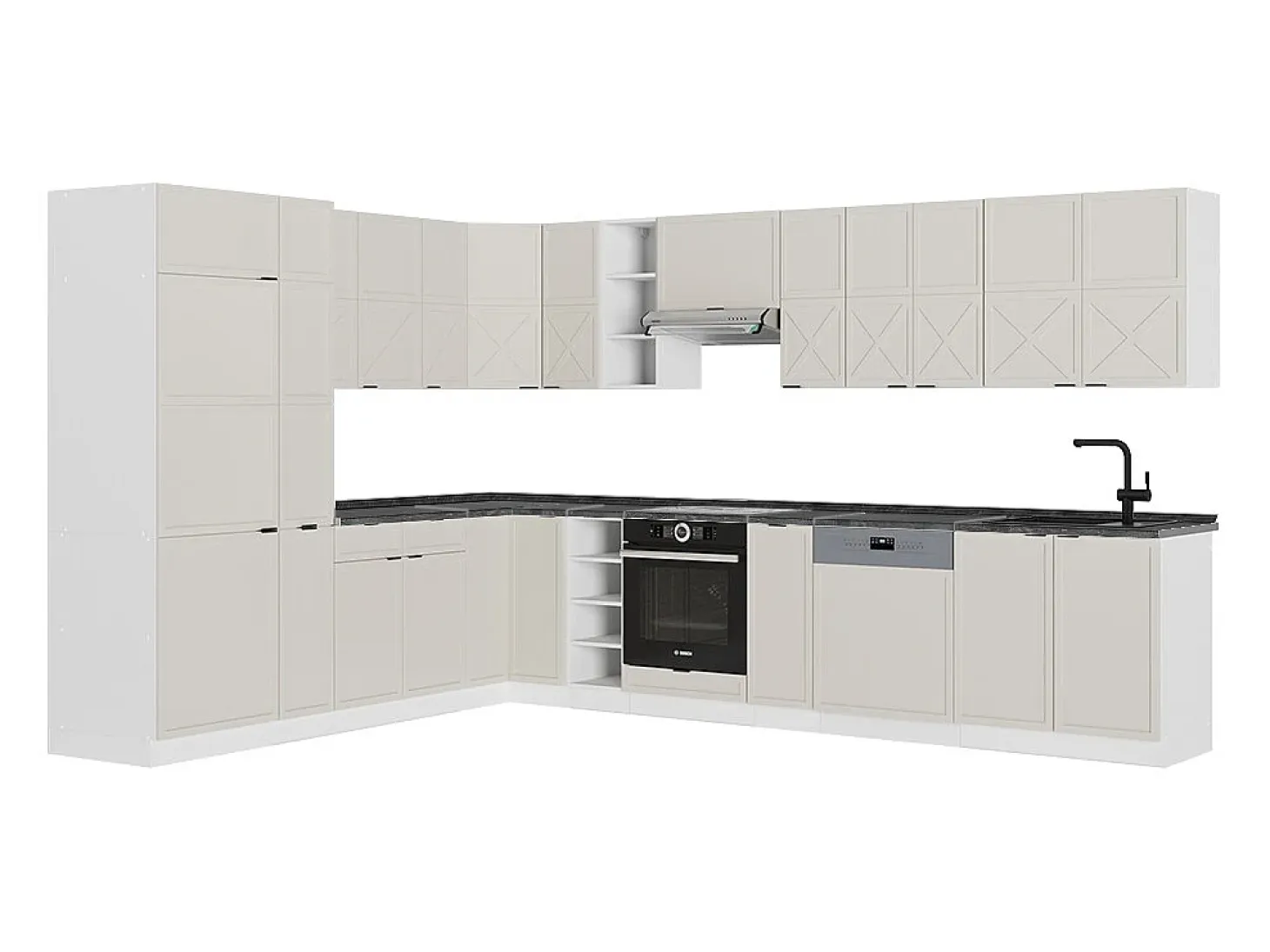 Cocina esquinera gris/beige/blanco 347x60x81.6 fame-line