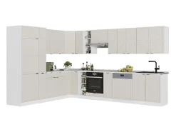 Cocina esquinera gris/beige/blanco 347x60x81.6 fame-line