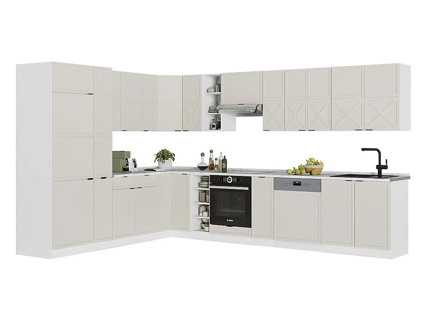 Cocina esquinera gris/beige/blanco 347x60x81.6 fame-line