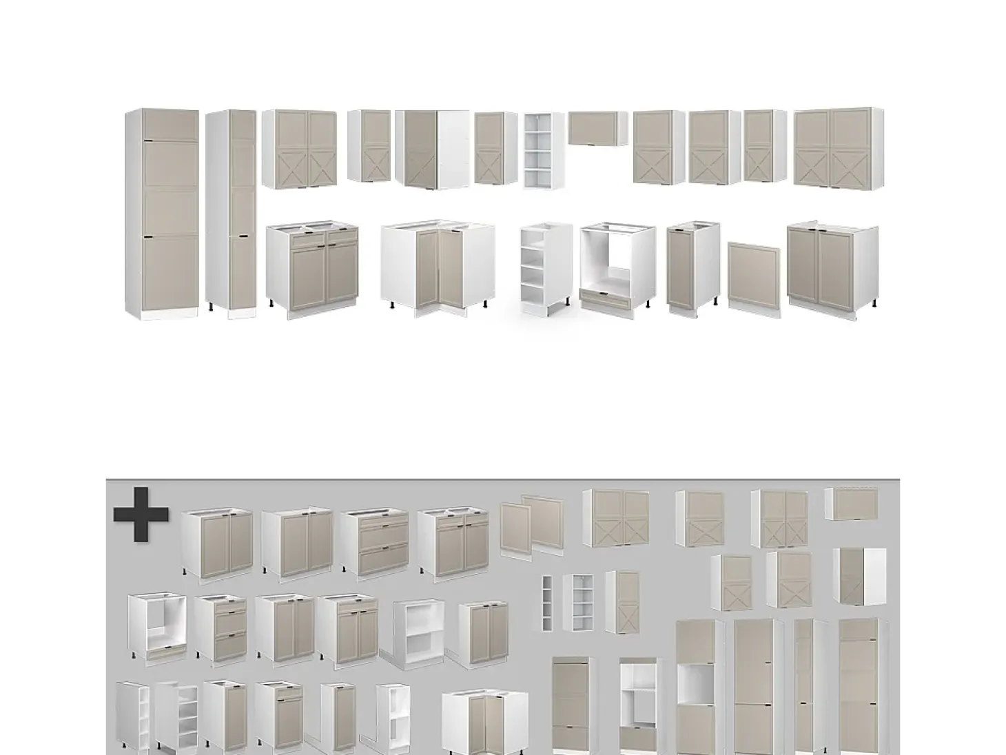 Cocina esquinera gris/beige/blanco 347x60x81.6 fame-line