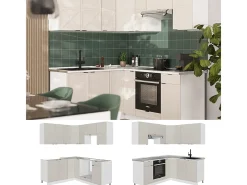Cocina esquinera gris/beige/blanco 190x60x81.6 fame-line