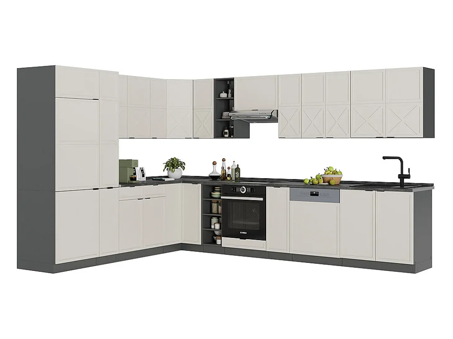Cocina esquinera gris/beige/antracita 347x60x81.6 fame-line