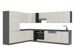 Cocina esquinera gris/beige/antracita 347x60x81.6 fame-line