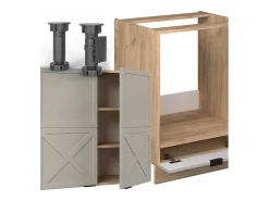 Cocina esquinera gris/beige/roble dorado 227x60x81.6 fame-line