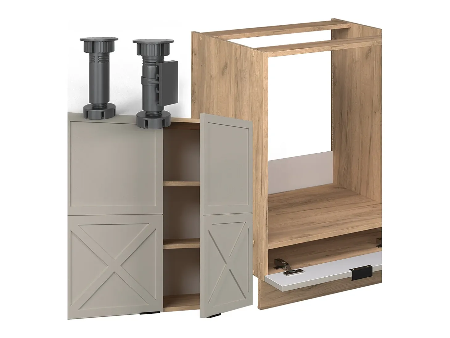 Cocina esquinera gris/beige/roble dorado 227x60x81.6 fame-line