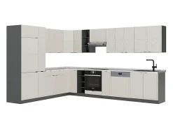 Cocina esquinera gris/beige/antracita 347x60x81.6 fame-line