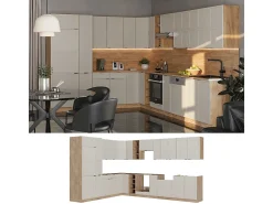 Cocina esquinera gris/beige/roble dorado 347x60x81.6 fame-line