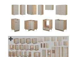 Cocina esquinera gris/beige/roble dorado 190x60x81.6 fame-line