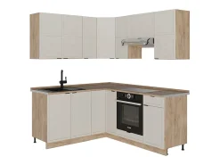 Cocina esquinera gris/beige/roble dorado 190x60x81.6 fame-line