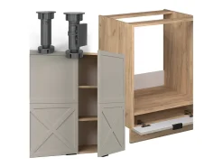 Cocina esquinera gris/beige/roble dorado 190x60x81.6 fame-line