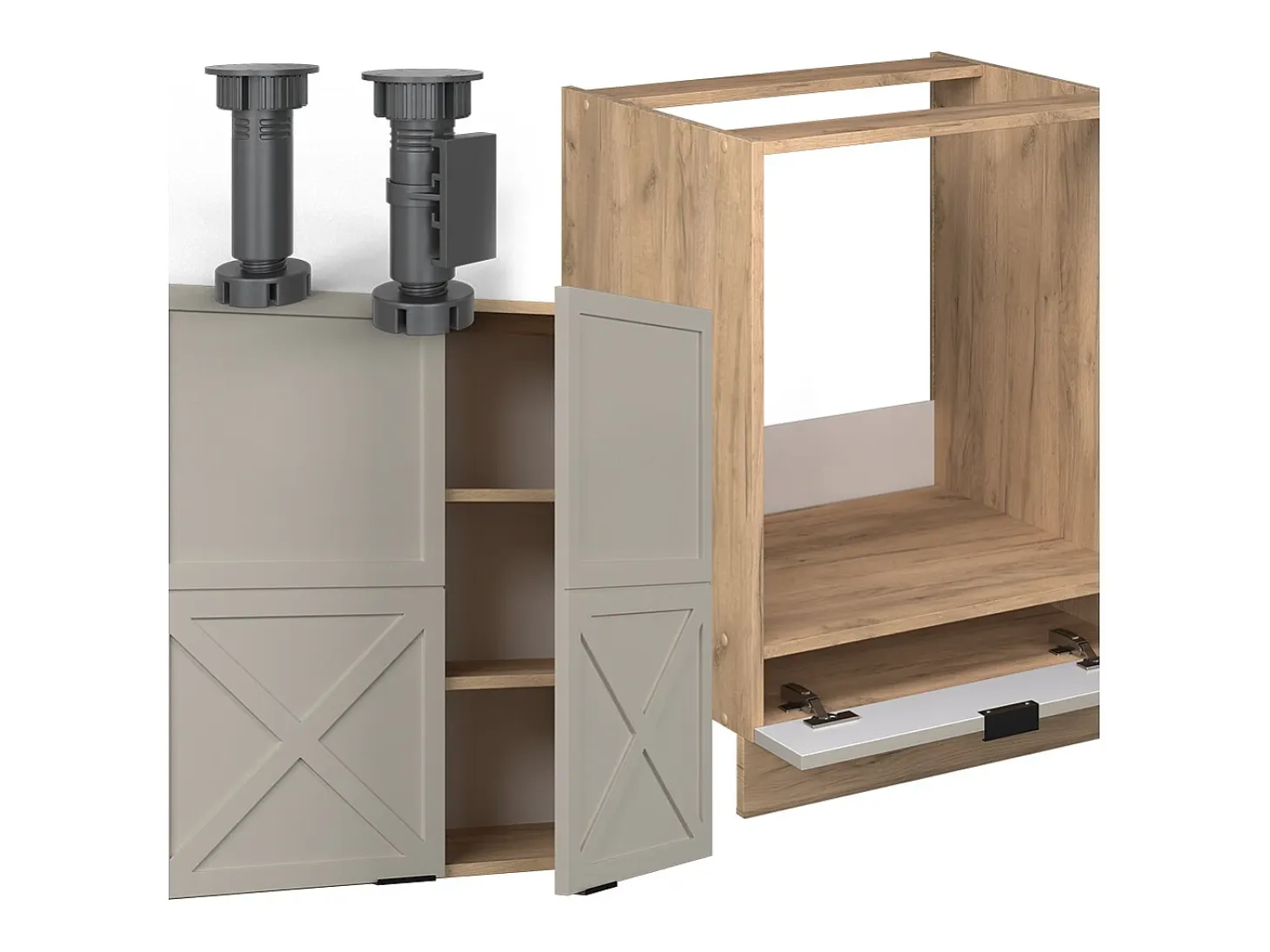 Cocina esquinera gris/beige/roble dorado 190x60x81.6 fame-line