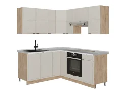 Cocina esquinera gris/beige/roble dorado 190x60x81.6 fame-line