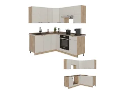 Cocina esquinera gris/beige/roble dorado 190x60x81.6 fame-line
