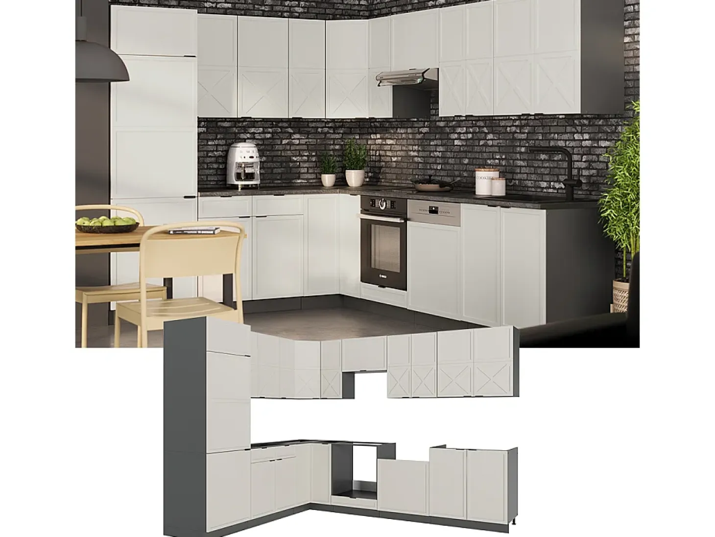 Cocina esquinera gris/beige/antracita 287x46x81.6 fame-line