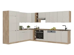 Cocina esquinera gris/beige/roble dorado 347x46x81.6 fame-line
