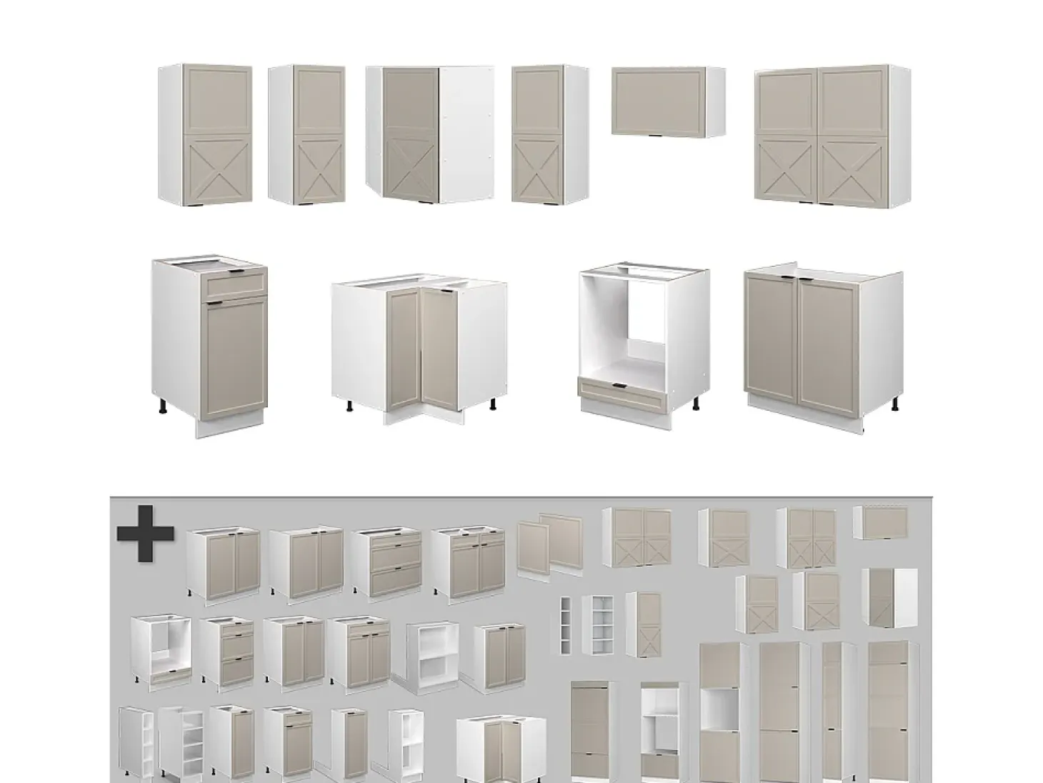 Cocina esquinera gris/beige/blanco 190x60x81.6 fame-line