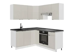 Cocina esquinera gris/beige/blanco 190x60x81.6 fame-line