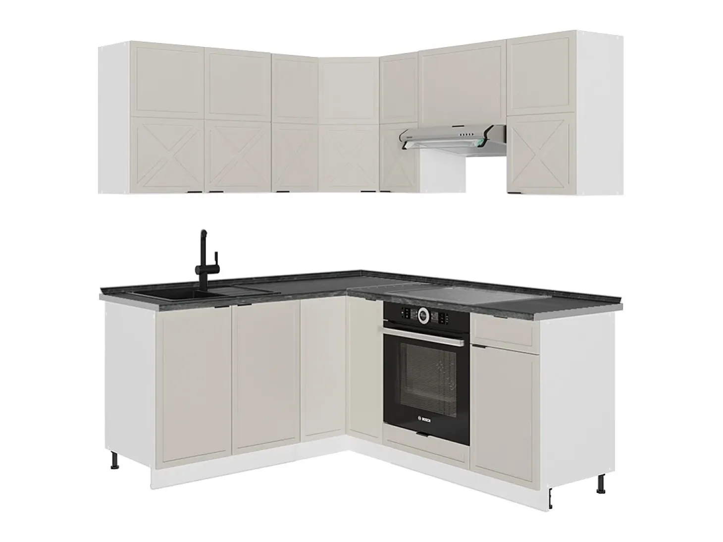 Cocina esquinera gris/beige/blanco 190x60x81.6 fame-line