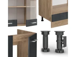 Cocina esquinera hormigón negro/roble dorado 287x60x81.6 r-line