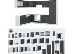 Cocina esquinera hormigón negro/blanco 287x46x81.6 r-line