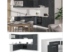 Cocina esquinera hormigón negro/blanco 287x46x81.6 r-line