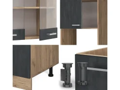 Cocina esquinera hormigón negro/roble dorado 247x46x81.6 r-line