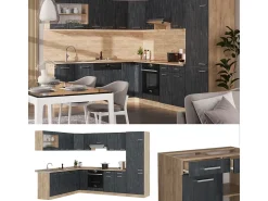 Cocina esquinera hormigón negro/roble dorado 287x60x81.6 r-line