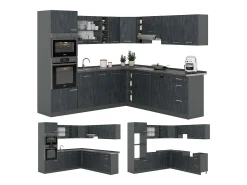 Cocina esquinera hormigón negro/antracita 247x60x81.6 r-line