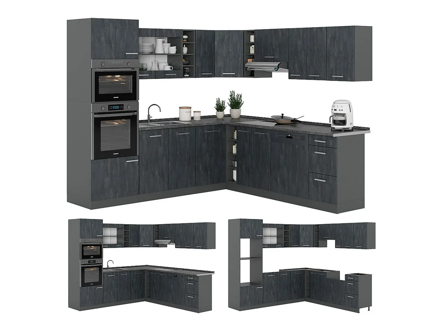 Cocina esquinera hormigón negro/antracita 247x60x81.6 r-line