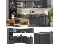 Cocina esquinera hormigón negro/antracita 247x60x81.6 r-line