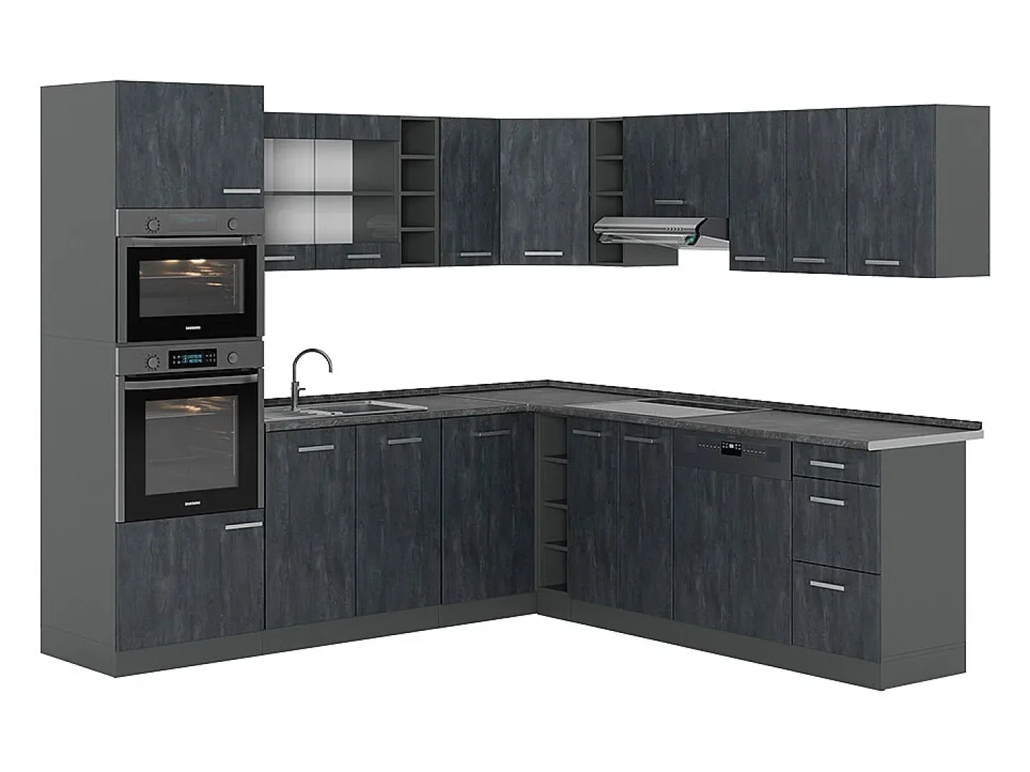 Cocina esquinera hormigón negro/antracita 247x60x81.6 r-line