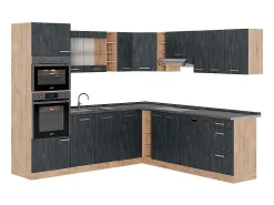 Cocina esquinera hormigón negro/roble dorado 247x60x81.6 r-line