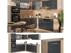 Cocina esquinera hormigón negro/roble dorado 247x60x81.6 r-line