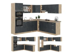 Cocina esquinera hormigón negro/roble dorado 247x60x81.6 r-line