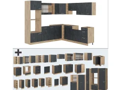 Cocina esquinera hormigón negro/roble dorado 247x60x81.6 r-line