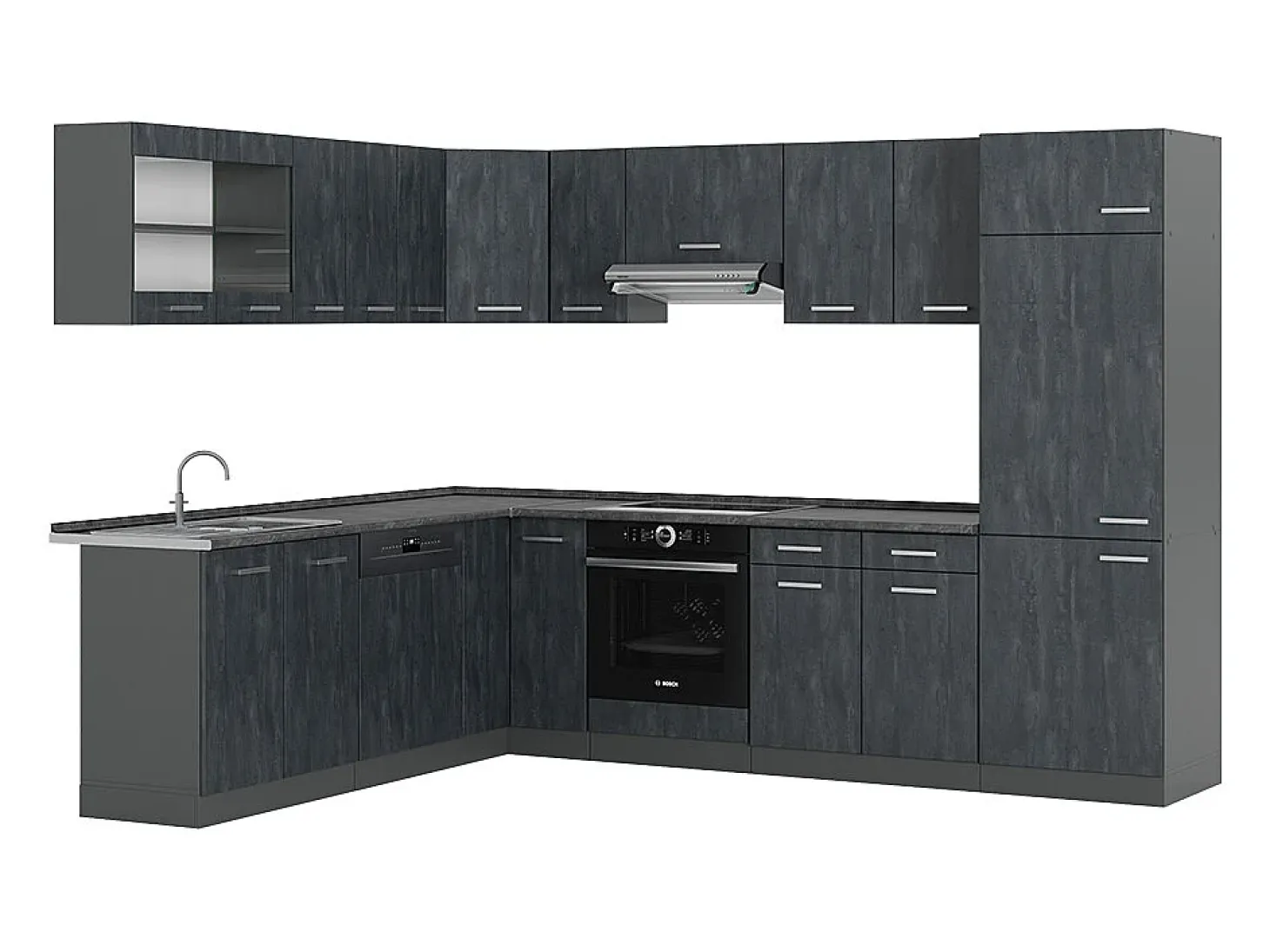 Cocina esquinera hormigón negro/antracita 287x46x81.6 r-line