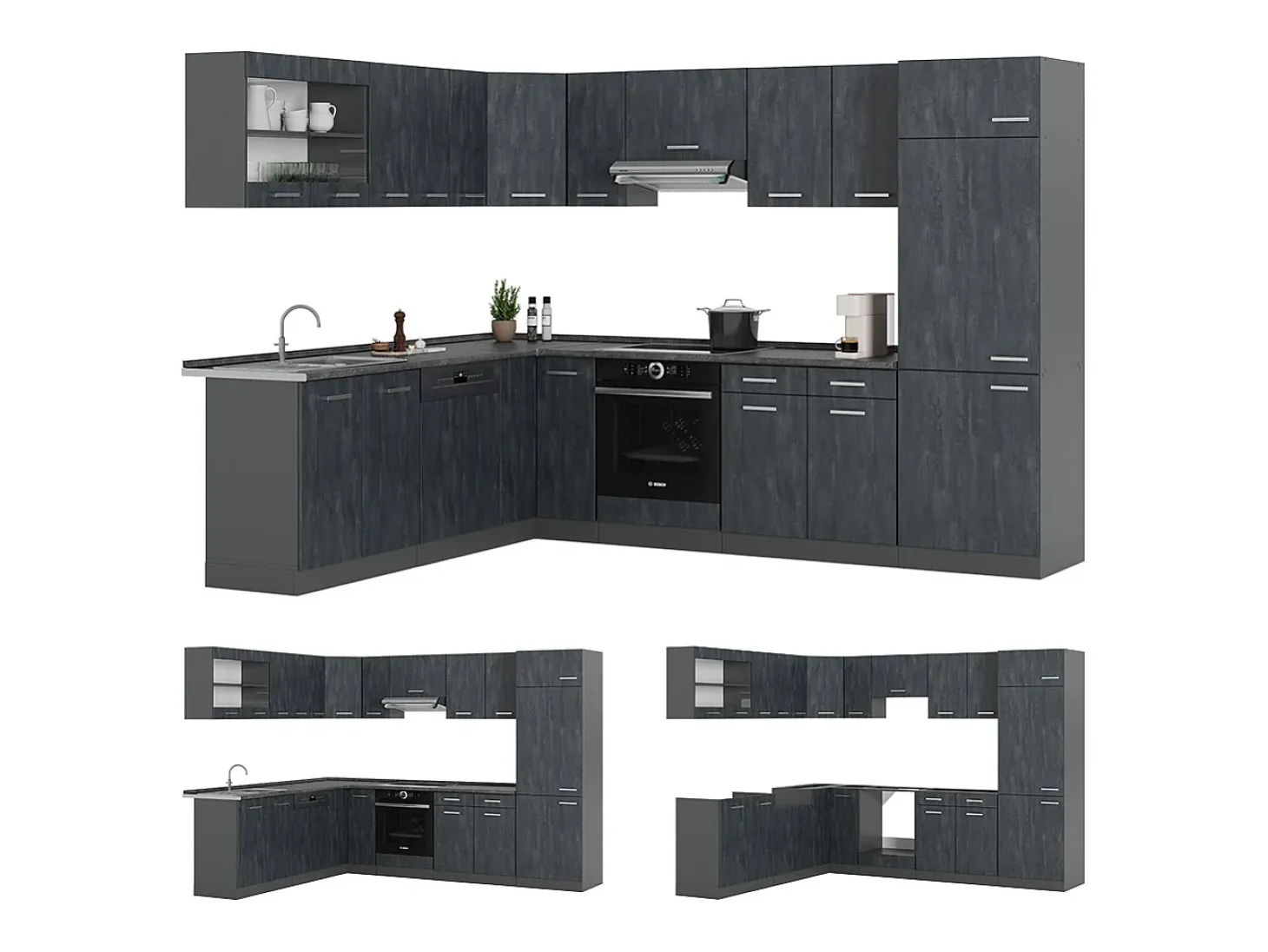 Cocina esquinera hormigón negro/antracita 287x46x81.6 r-line