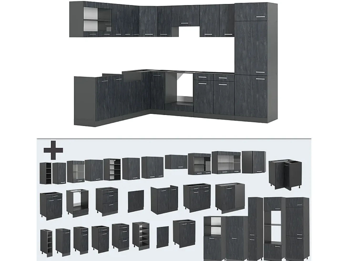 Cocina esquinera hormigón negro/antracita 287x46x81.6 r-line