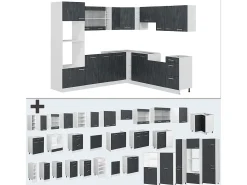 Cocina esquinera hormigón negro/blanco 247x60x81.6 r-line