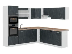Cocina esquinera hormigón negro/blanco 247x60x81.6 r-line