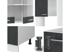 Cocina esquinera hormigón negro/blanco 247x60x81.6 r-line
