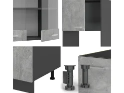 Cocina esquinera hormigón/antracita 247x60x81.6 r-line