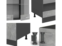 Cocina esquinera hormigón/antracita 287x60x81.6 r-line