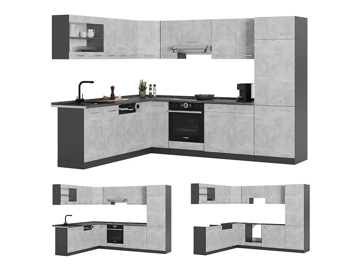 Cocina esquinera hormigón/antracita 287x60x81.6 r-line