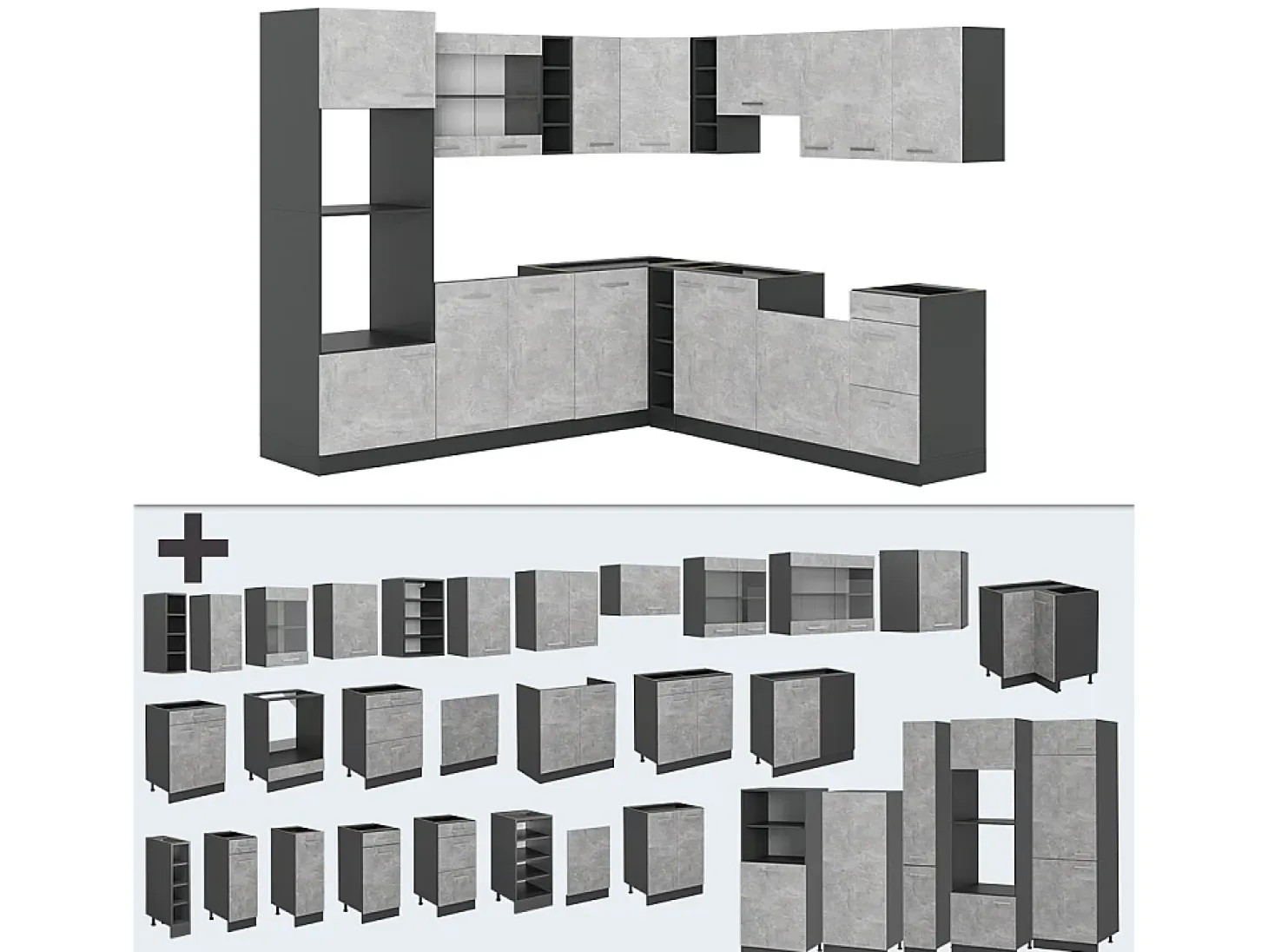 Cocina esquinera hormigón/antracita 247x46x81.6 r-line