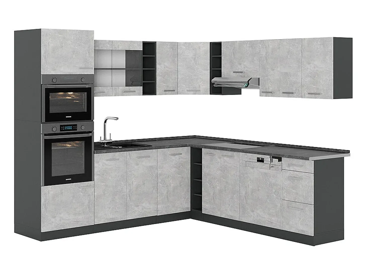 Cocina esquinera hormigón/antracita 247x46x81.6 r-line